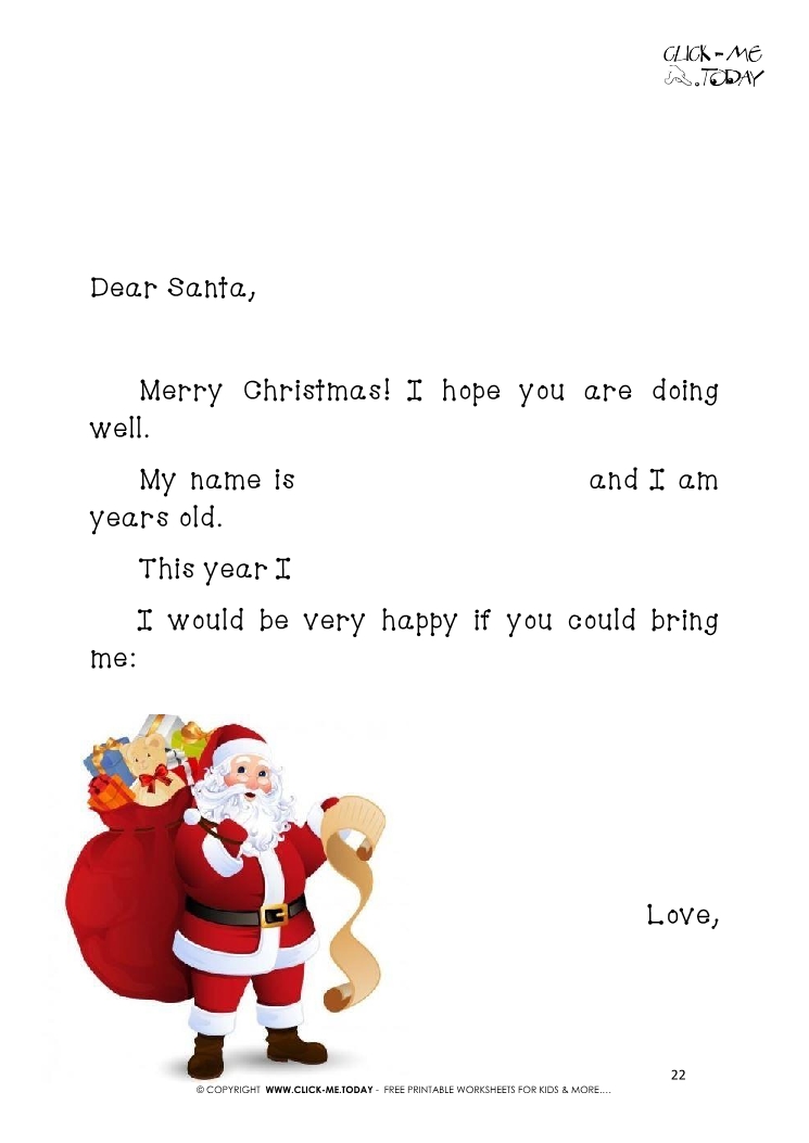 Ready Letter to Santa template from toddler with example text 22
